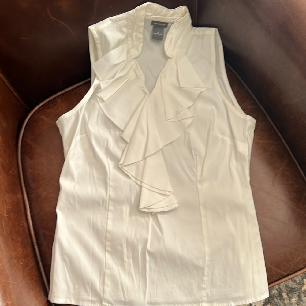 Ann Taylor Cream Ruffled Bib Collar Blouse